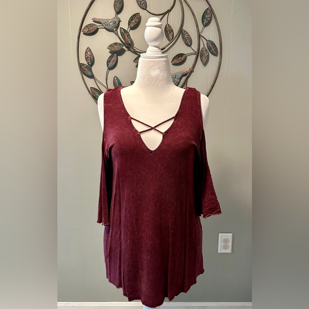 Burgundy Cold Shoulder Top